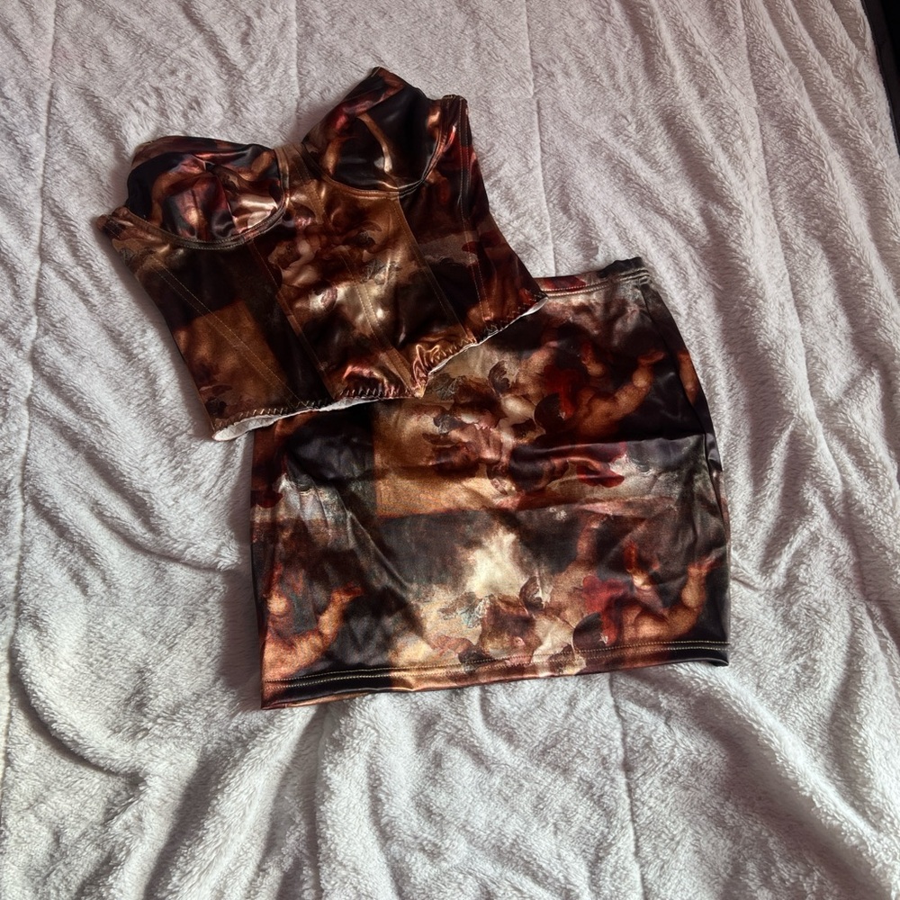 Brown and Black Corset Top and Skirt Set